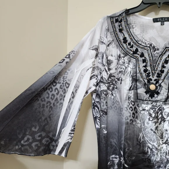 B.L.E.U. size 2X Mesh Embroidered Boho Floral Grunge Fairy Made in USA Black - Picture 8 of 13